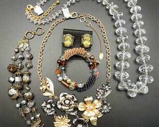 Newer statement costume jewelry, final clearance priced at 2/3 off all weekend! Buy it now - Amrita Singh floral statement necklace $17, Joan Rivers Lucite necklace $18, coil bracelet $12, Heidi Daus clip earrings $20, 3-strand bracelet $15.
