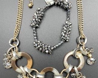 Newer statement costume jewelry, final clearance priced at 2/3 off all weekend! Buy it now - Ann Taylor Loft necklace $18, stretch crystal bracelet $12.