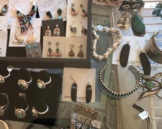 Newer sterling silver Native American jewelry and vintage sterling silver statement jewelry, 50% off.
