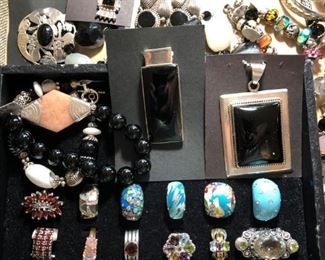 Sterling silver statement rings and onyx jewelry, 50% off.