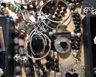 Sterling silver statement jewelry with onyx and other natural stones, 50% off.