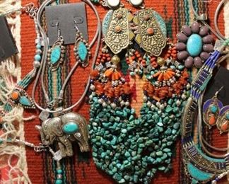 Bohemian jewelry from Tibet with genuine stones and made from silver mixed with a little brass to retard tarnishing. All 50% off!
