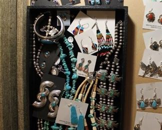 Vintage to newer authentic Native American jewelry with sterling silver and genuine stones, all 50% off!