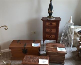 Beautiful hand carved wooden boxes and an antique accent chest, specially priced at 50% off!