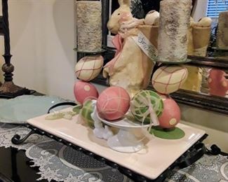 Springtime decor on buffet