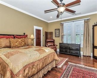 Queen size bedding, entertainment center