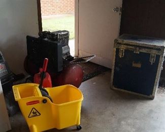 floor mop bucker, gas can, air compressor, storage container