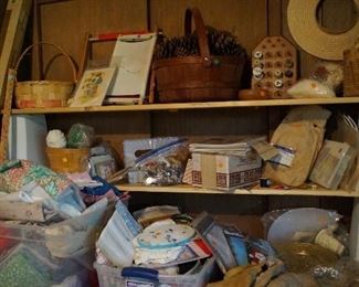 fabric (5-6 tubs full), baskets, sewing, notions, yarn