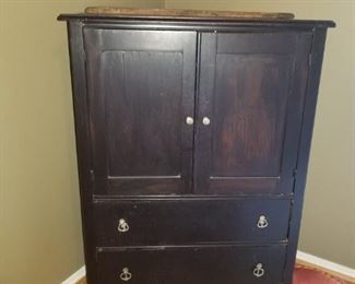 Antique storage chest with three pull out drawers inside
