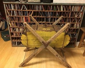 Antique butter churner from Bellows Falls, VT. It swings and is a wonderful piece with a beautiful mustard color finish