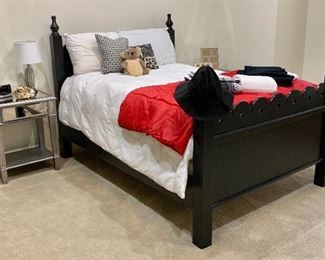 Full Size Bed and Pair of Mirrored End Tables