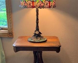 Tiffany Inspired Stained Glass Lamp & Vintage Table