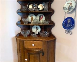 Corner Cabinet, Erte Plates, Glassware