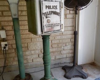 VINTAGE PARKING METER AND ANTIQUE POLICE CALL BOX ON PEDESTAL