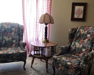Queen Anne Wingback Chairs, Spinning Table