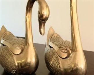 Pair of two larger brass ducks