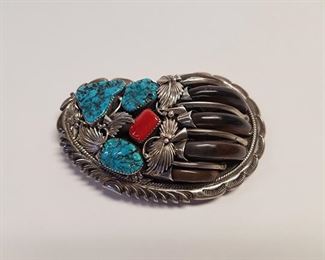 Turquoise bear claw belt buckle