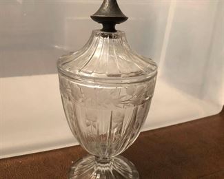 Antique Crystal Urn with Silver Topper