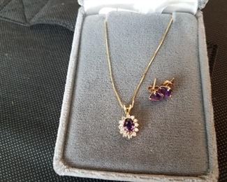 Gold and Amethyst Necklace and Earrings