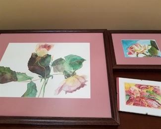 Three Floral Watercolors by Denise Marshall