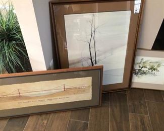 Winter, Lighthouse, and Bridge Framed Art