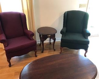 wing back chairs and cherry tables