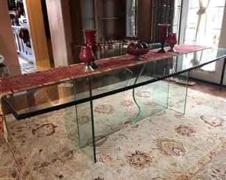 Wonderful glass top and base dining table - very Kelly Wearstler  or Pace - but who exactly did it - I'm not sure yet!  But it feels like high 80's glamour to me! 