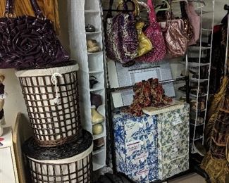 purses, hand bags clothes rack laundry baskets 