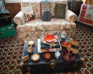 Sleeper Sofa, Vintage Trunk, Mid Century Coasters, Mid Century Serve Ware, Coffee Table Books