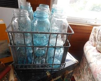 Vintage Blue Clear Ball Atlas Jars