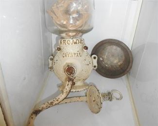 Antique Arcade Coffee Grinder, Original Instructions inside grinder