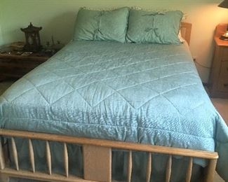 Full XL bed: mattress, box spring, frame, pillows, and all bedding included.