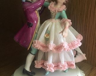 German porcelain lace dress dancing couple figurine
