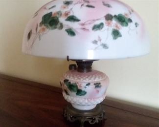 Converted to electric. 
Authentic Victorian hand painted lamp.