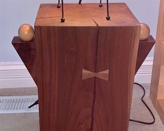 Handmade solid wood side table - .look at the detail of different colored wood and shapes