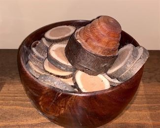 Handmade wooden bowl and wood chips