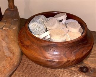 Handmade wooden bowl and wood chips