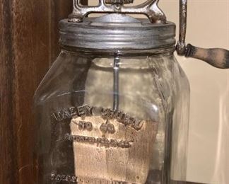 Vintage Hazey Churn #40 embossed coffee grinder glass jar