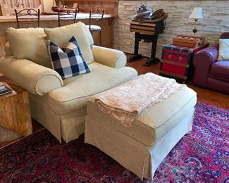 2 of 2 matching upholstered chairs w/ottoman