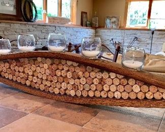 Handmade candle holder - made with wood from an old wine barrel and wine corks