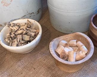 Small handmade wooden bowls and wood chips