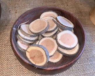 Wood chips in a handmade wooden bowl
