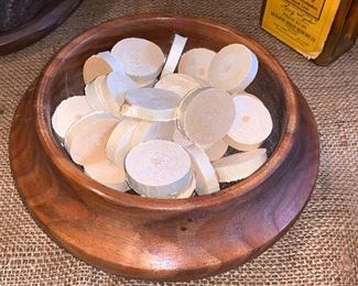 Wood chips in a handmade wooden bowl