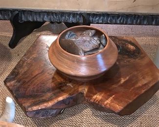 Handmade wooden bowl and wooden base