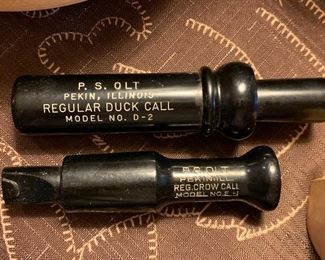 P.S.OLT Pekin, Illinois Regular Duck Call Model #D-2 and P.S. OLT Regular Crow Call Model #E-1