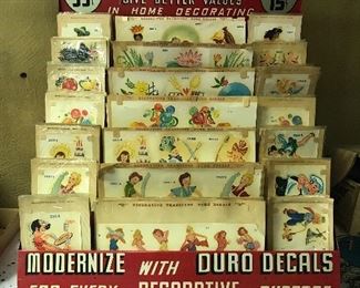 1940’s Hudson’s Detroit , Duro Decals store display.  It contains over 150 decal sets, including 10 “pin-up” sets.  This is a one-of-a-kind!!!!