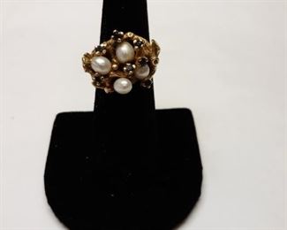 14K gold pearl sapphire ring