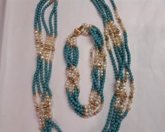 14K Gold, pearl turquoise