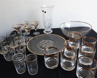 Gold rimmed glassware plus crystal