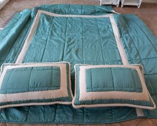 Queen Teal and White Bedspread